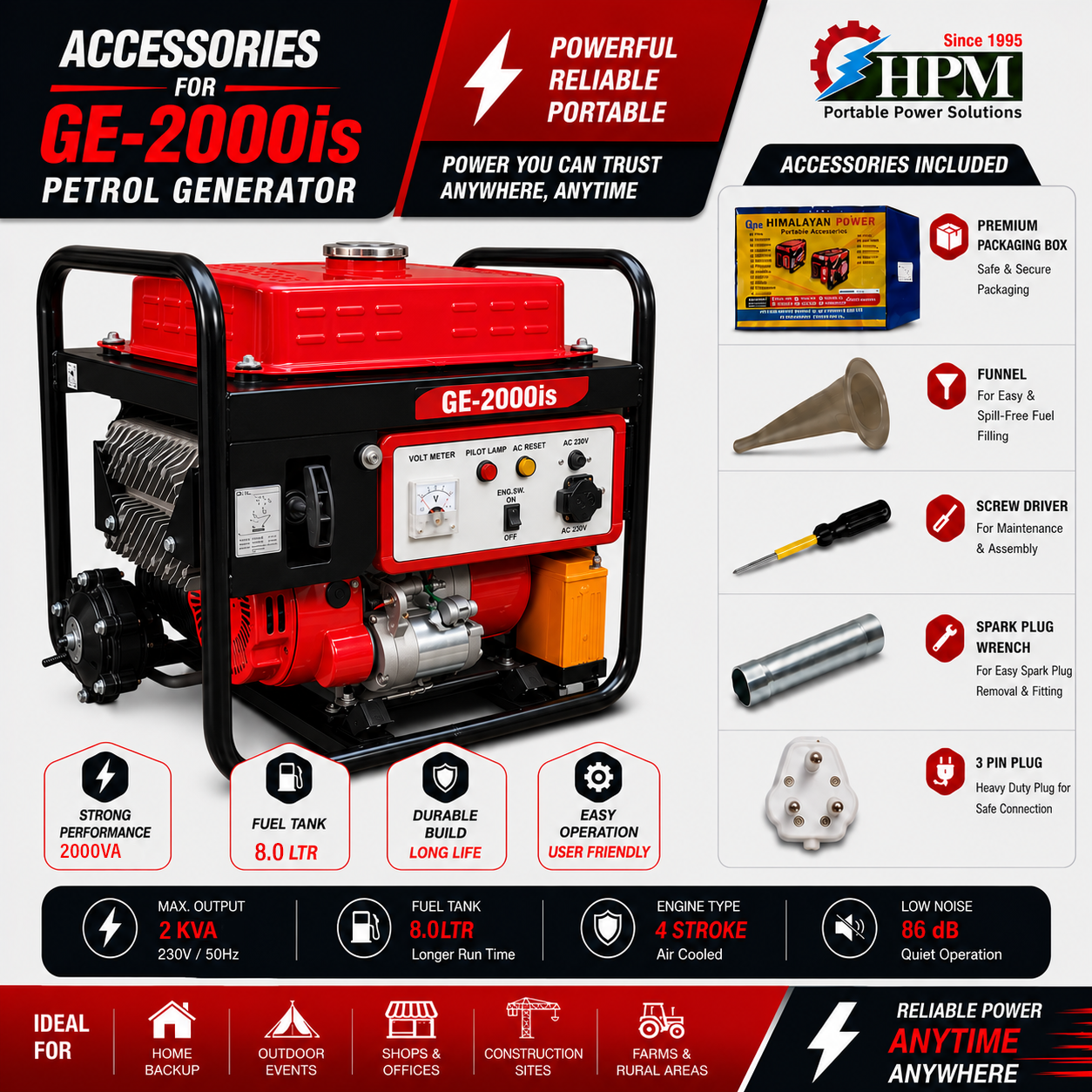 2 KVA Portable Inverter Petrol Generator Oasis UL-2000is - 13 Hours Runtime